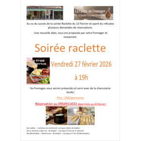 soiree raclette 27 fevrier au relais des falaises laroque