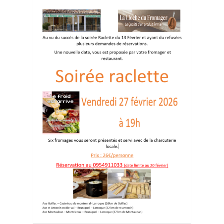 soiree raclette 27 fevrier au relais des falaises laroque